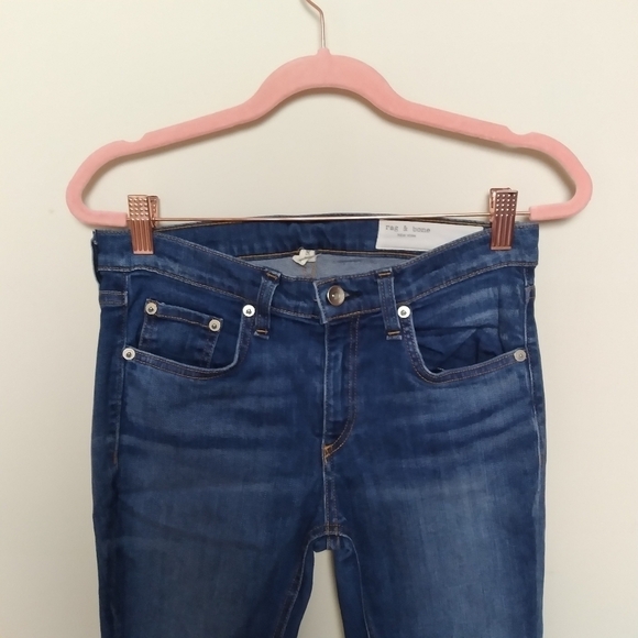 Rag & Bone Medium Wash Ankle Skinny Frayed Hem Midrise Jeans Size 25 - Picture 4 of 14